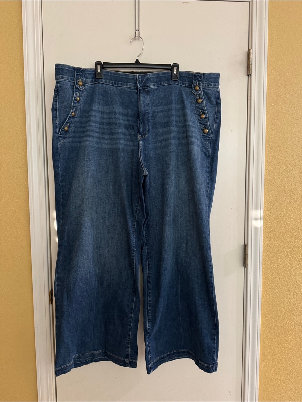 St. John's Bay Women’s Wide-Leg Blue Denim Jeans w/Button Detail
